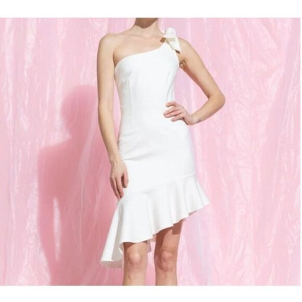 White One Shoulder Bow Tie Hi Low Midi Dress‎ | Lena | Large | NWT | SKU209